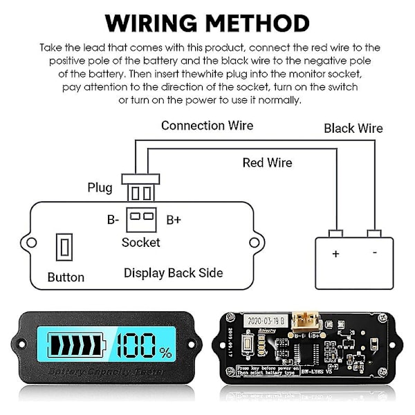 2 st batterimätare blått ljus kapacitetsmonitor DC 8-63V digital batterindikator DC 12V 24V 36V 4 [db] black