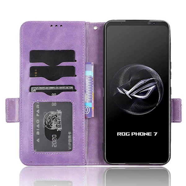 För Asus ROG Phone 7 5G Mobiltelefon Plånboksfodral PU Läder Präglat Triangel Ställ Skydd [DB] Purple
