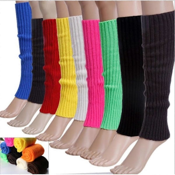 Damer Leg Warmers Enkle Farger Dans 80-tallet Fest Fancy Footless Sokk UK One Size db black