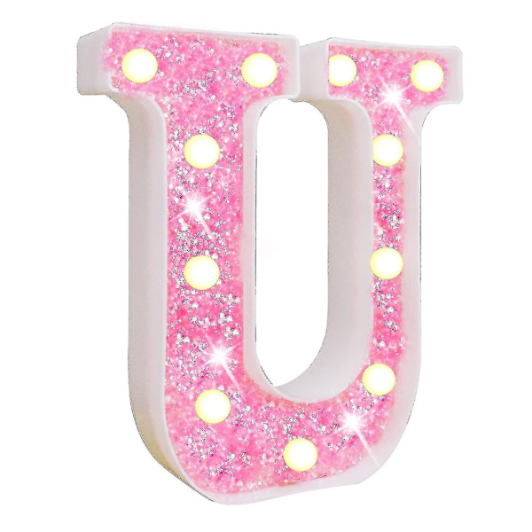 Sinknap LED-bogstavlys med glitter, alfabet-skilt med ophængningshul, nattelys, fest, bryllup, boligindretning, LED-lys [DB] U