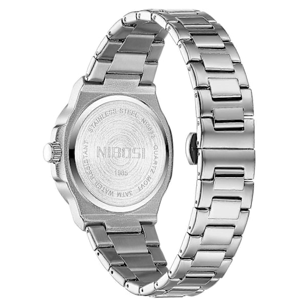 NIBOSI 2632 Stilig Herre Armbåndsur Stållenke Lysende Kalender Quartz Klokke [DB] Multicolor Silver Strap/Blue Dial