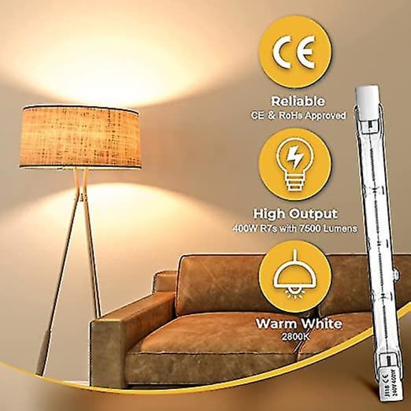 5 stk R7s 118mm 400W Halogen Pære Lyspære Dimbar AC 220-240V 7500lm J118 Lineær Halogen Spotlight db