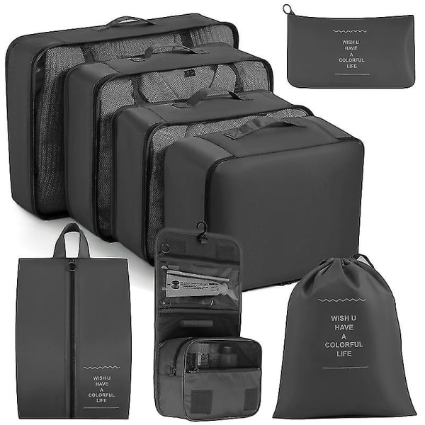 Pakkekuber til koffert 8stk/sett Reisepakkekuber Reisebagasjepakke Organisatorer DB Black