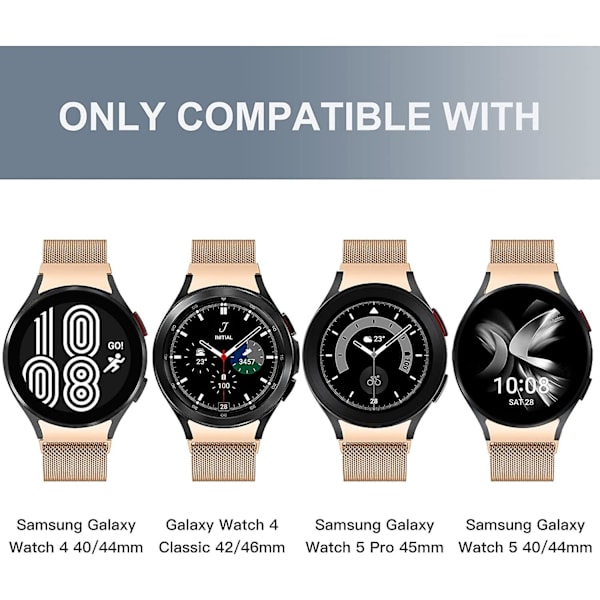 Metallrem kompatibel med Samsung Galaxy Watch 4 (40/44mm)/watch 4 Classic (42/46mm)/watch 5 (40/44mm)/watch 5 Pro (45mm), 20mm rostfritt stål Magn