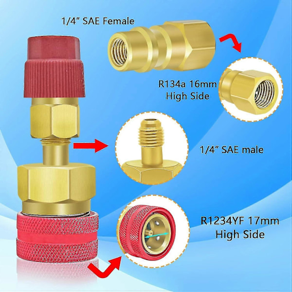R1234YF Hurtigkobling, R1234yf til R134a Adapter, 1234yf til 134a Adapter Høytrykks- og Lavtrykkskobling Konverteringssett for AC-Lading R-1234yf Kjølemiddel [DB]