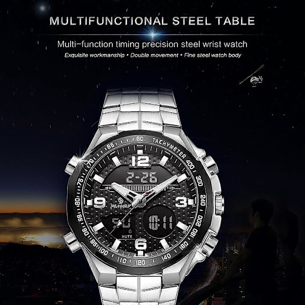 Herre Analog Digital Ur Herre Business Ur 3ATM Vandtæt Armbåndsure med Rustfrit Stål Rem Multifunktionelt Selvlysende Sportsur Chron [DB] Blue