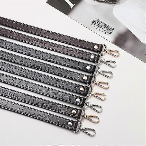 Justerbar Lång Läder Crossbody Axelremsersättning Handväska Bälte [DB] Deep Coffee  Silver Button