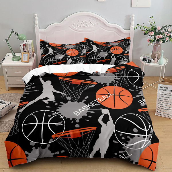 Sport-4 3D-tryckt basketboll sängkläder set påslakan täcke örngott enkel dubbelsäng barn present  [dB} US TWIN 173x218cm