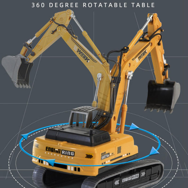 Gravemaskinleketøy 360-graders rotasjon Graving Arm 1:36 Skala Simulering Ornament Ingeniørkjøretøy Modell Barn Leker Db Yellow