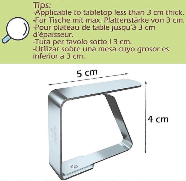 Bordsduksklämmor, 8-pack, rostfritt stål, bordsdukshållare (4 cm x 8-pack) [DB]
