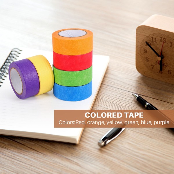 Farget masking tape, farget malertape for kunst og håndverk, merking eller koding - 6 forskjellige farger