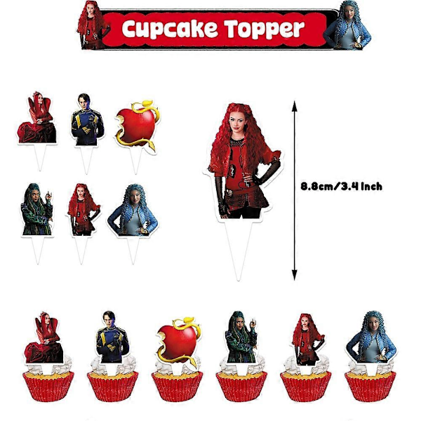 Descendants: The Rise of Red Temafest Dekoration Tillbehör Ballonger Kit Banner Tårta Cupcake Toppers Set [DB]