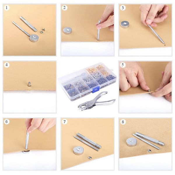 300 Set Läder Nitar Dubbelhatt Nitar Tubulär Metall Dubbar Med Stansklippare Fästset Verktyg För Diy Läderhantverk [DB]