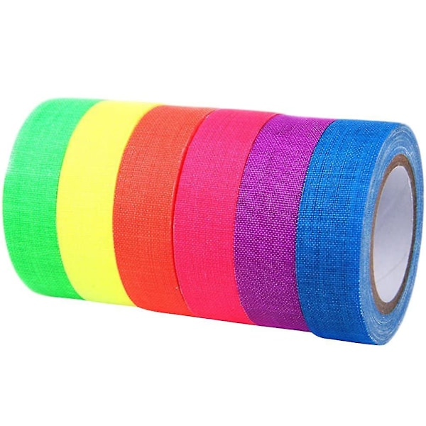 6 Ruller Fluorescerende Tape UV Bomuldsbånd Sortlys Reaktiv Tape Selvklæbende Neon Tape Til Show Performance (assorteret Farve) [DB]