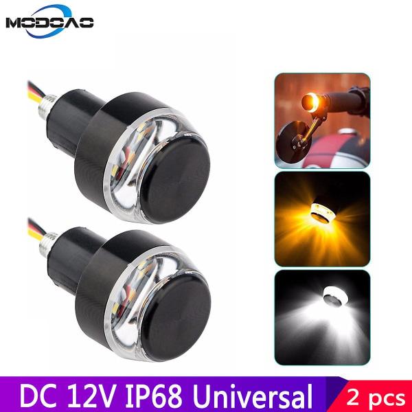 2 st LED-motorcykelhandtagsändsignalljusindikatorblinkers 22 mm markör universellt greppsidopositionsljus DB 2pcs