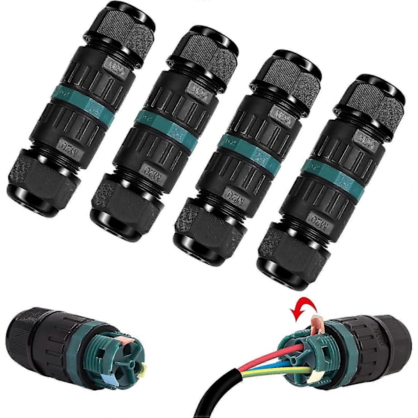 Set Of 4 Ip68 Waterproof Electrical Connector - 3-pin Waterproof Connector For 5-12 Mm Diameter Cable, Outdoor Waterproof Junction Box [DB]