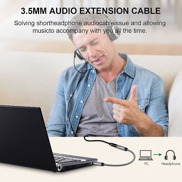 1,5m 3,5mm Hann til Hunn Lydkabel HiFi Stereo Nylonflettet Aux TRRS Lydforlengelseskabel for Mikrofon Høytaler Hodetelefon DB
