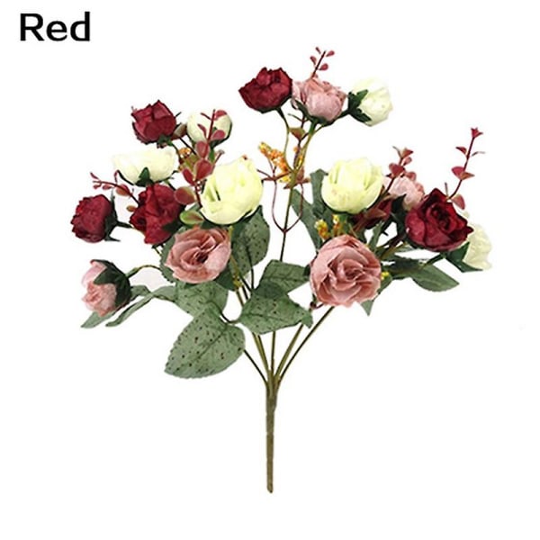 1 Bukett 21 Hoder Hjem Bryllup Dekor Falske Kunstige Rose Blomster Blomster Hvis Red