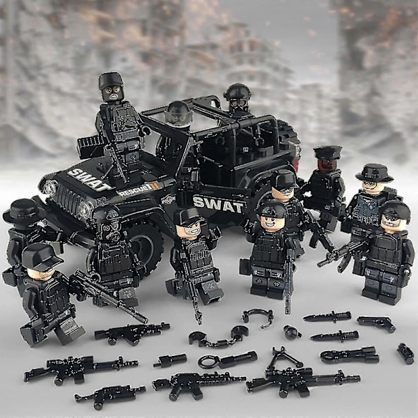 1 Sæt Sort Politi Byggeklodser Militær Swat Teams Figur Sæt By Politi Model Byggeklodser Sæt Børnelegetøj Ny [db]