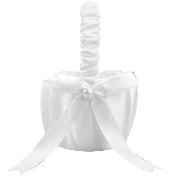 2-pack bröllopsblomkorg i satin med rosett, blomkorg med rosett för fest{DB} white