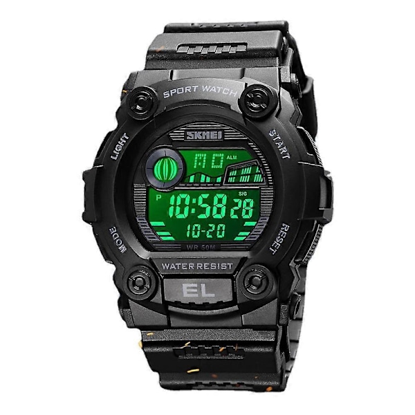 Chronograph Sport Herre Armbåndsur Lysende Display Vandafvisende LED Digitalt Ur [DB] Camouflage Green