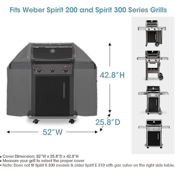 52\" Grillöverdrag Kompatibelt Med Weber Spirit 200 Och 300 Serien, Utomhus Grillöverdrag, Högpresterande Vattentätt Grillöverdrag, Blekskyddat Grillöverdrag Db 52 inch