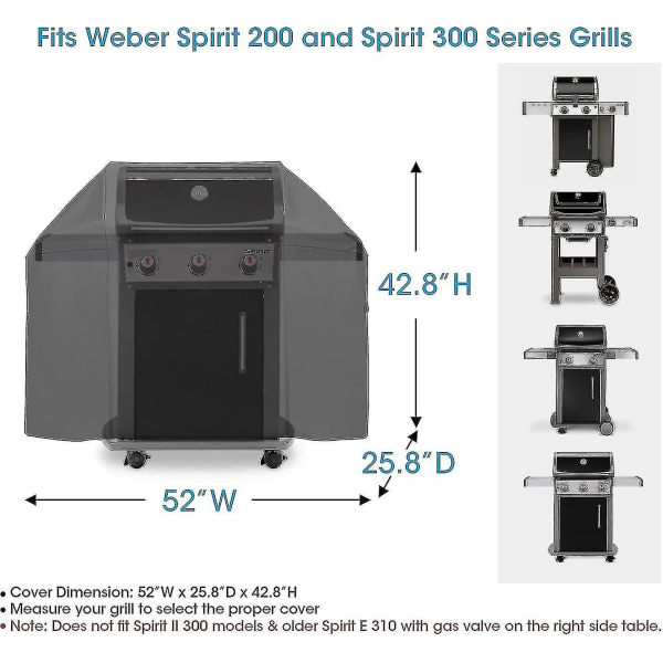 52 tuuman grillin suojus, yhteensopiva Weber Spirit 200 ja 300 -sarjan kanssa, ulkogrillin suojus, kestävä vedenpitävä grillin suojus, haalistumaton grillin suojus Db 52 inch