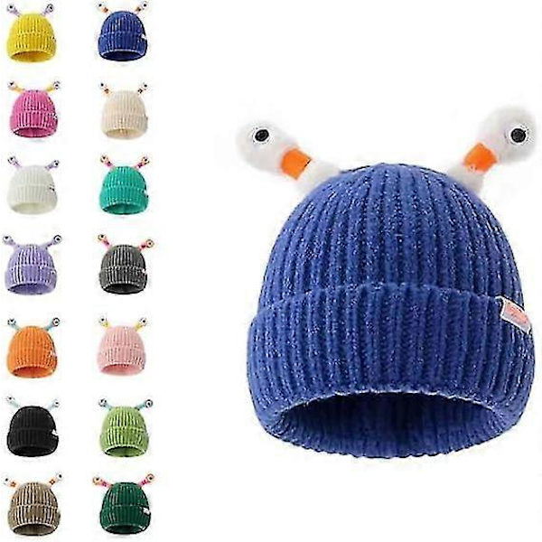Vinter Förälder-barn Söt Glödande Liten Monster Stickad Mössa, Sunny Söt Monster Beanies Mössa, Rolig Glödande Monster Stickad Mössa DB Blue