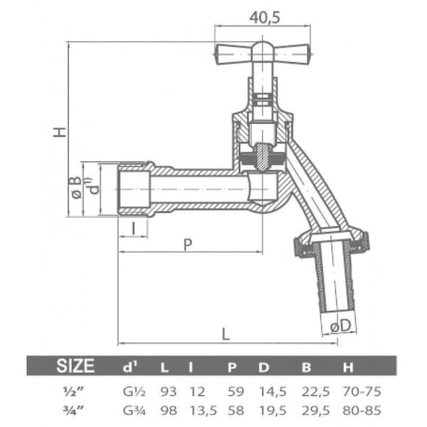 Havehane messing/forkromet udendørs vandingsventil 1/2 3/4 [DB] Chrome 3/4" BSP
