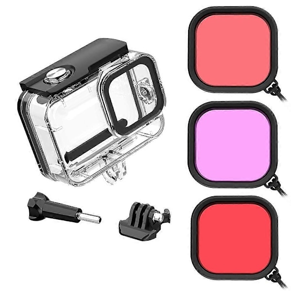 Til GoPro Hero 12 / 11 / 10 / 9 Action Camera Vandtæt Etui Letvægts PC Filter Linse Tilbehør [db] Multicolor Red