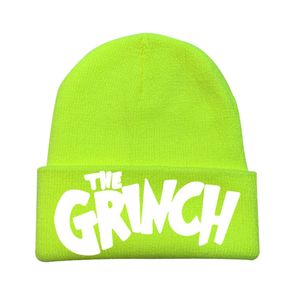 Hur Grinch Stole Julen Stickad Mössa Unisex Herrar Kvinnor Vinter Varm Mössa {Db} Fluorescent green F