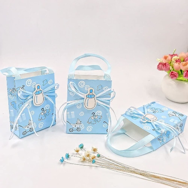 24 Blå baby shower presentpåsar pojke mjuka påsar mini fest papperspåse för baby pojke födelsedagsfest dop dopfest [DB]