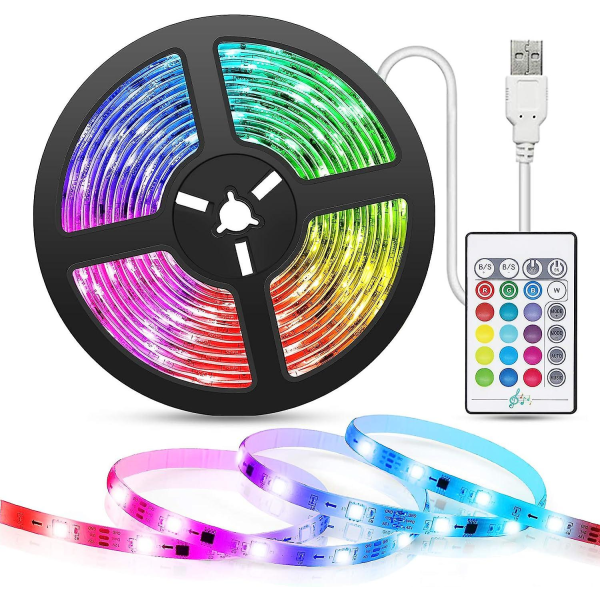 Led-remsa med musiksynkronisering, 5 m USB-driven LED-remsa med fjärrkontroll, RGB 5050 4 dynamiska lägen 16 färger dimbar färgskiftande LED-remsa TV-bakgrundsbelysning
