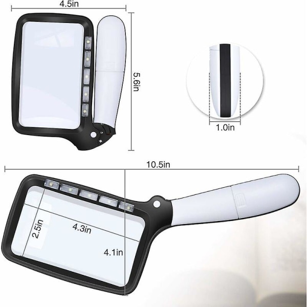 Rektangulær læseforstørrelsesglas med 5 LED-lys, 2 intensitetstilstande og 2x forstørrelse til ældre eller personer med dårligt syn, læse inspektion Ho