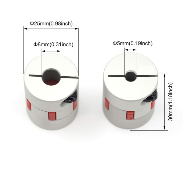 Alumiininen luumu joustava akseliliitin D25 L30 3D-tulostimelle CNC-koneelle (5x8mm, 2kpl)