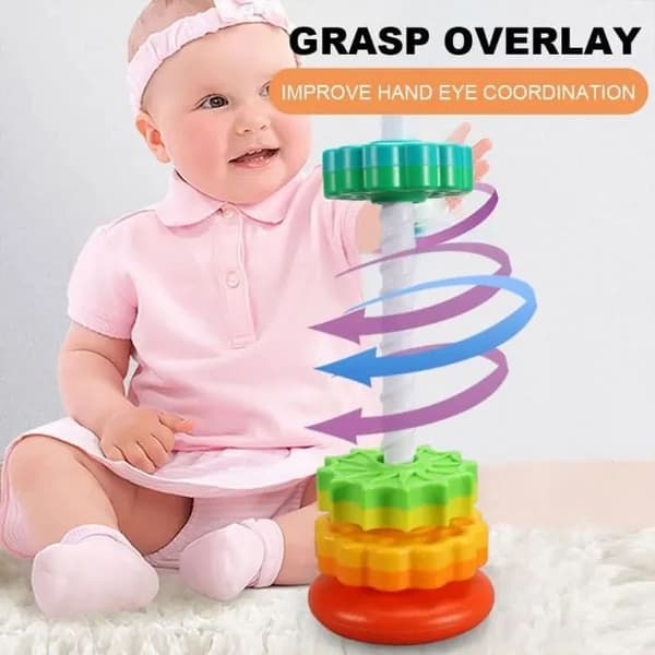 Roterende regnbue stableleke for baby, sensoriske babyleker, stableleker for baby, ringstableleke (DB)