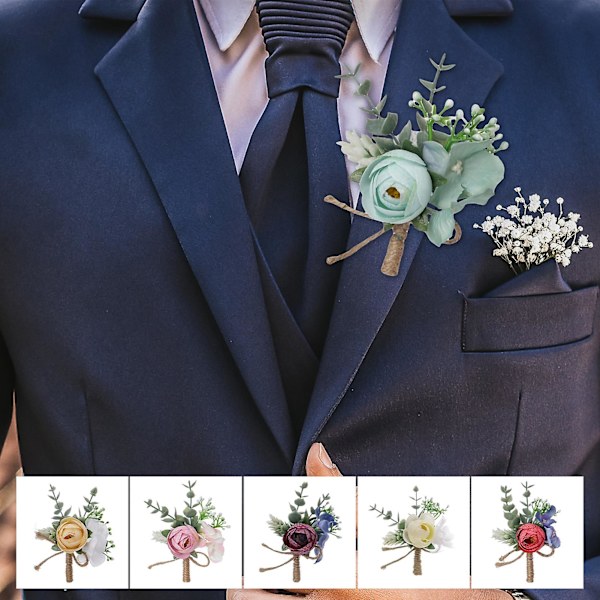 1 Bukett Blomdekor Simulerad Lätt Skötsel Vacker Anti Fade Brud Boutonniere Corsage Bröllopstillbehör Jikaix White
