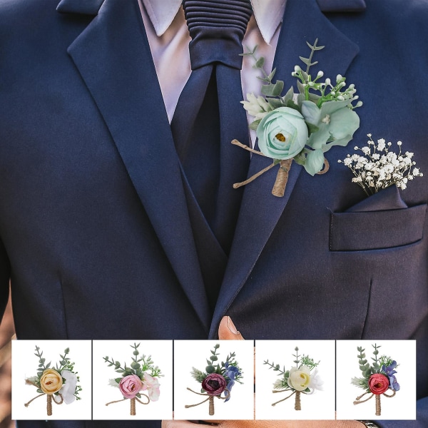 1 Bukett Blomster Dekor Simulerad Lätt Skötsel Vacker Anti Fade Brud Boutonniere Corsage Bröllopstillbehör Jikaix Purple