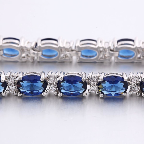 Hvidguld galvaniseret cubic zirconia blå krystal armring: romersk tennis armbånd med safir farve link kæde