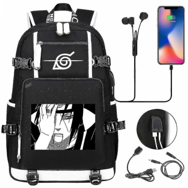 Anime Naruto Akatsuki Itachi Sharingan Rygsæk Usb Cahrge Gymnasieelever Skole Tasker Kapacitet Rejse Laptop Skuldertasker DB Khaki