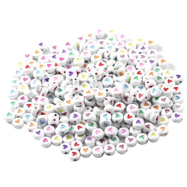 500 kpl valkoisia sekoitettuja pyöreitä akryylihelmiä 4x7mm värikkäitä sydämenmuotoisia helmiä koruihin tekemiseen itse rannekoruja kaulakoruihin