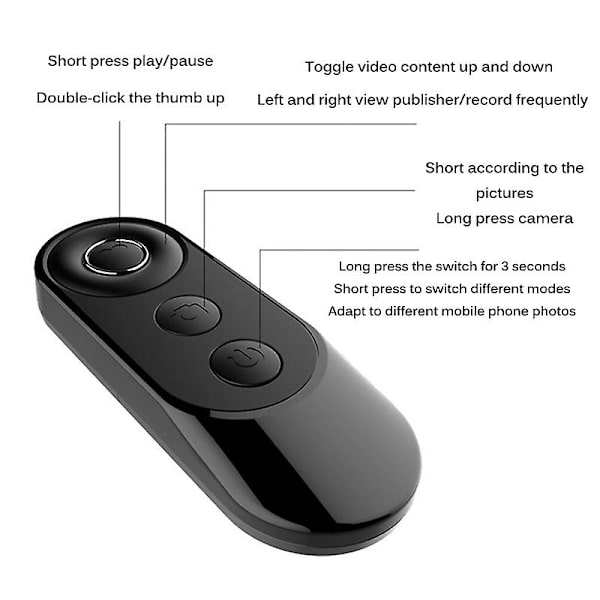 Trådlös Bluetooth-slutarfjärrkontroll Smarta telefoner Foton Selfies Bluetooth Handfjärrkontroll db black