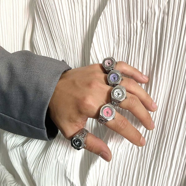 Ringklocka Fashionabel Kvarts Analog Rund Ring Kärleks Klocka Unik Elastisk Ring [DB] White