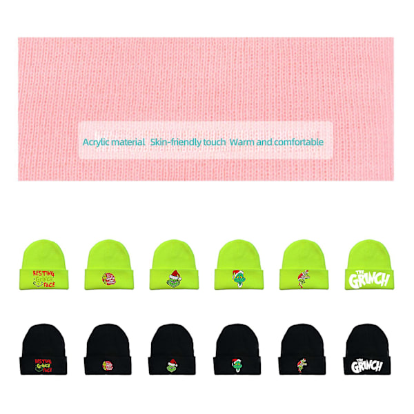 Hvordan Grinchen Stjal Julen Strikket Beanie Hatt Unisex Menn Kvinner Vinter Varmt Hatt {Db} Fluorescent green A