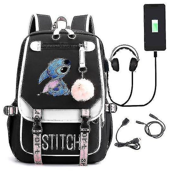 Stitch USB genopladelig skoletaske til drenge og piger, rygsæk DB Style 4