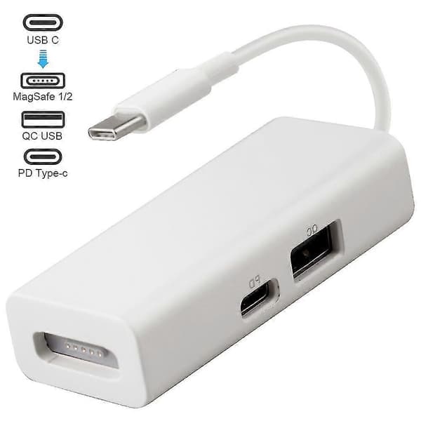 USB-C 3-i-1 MagSafe Adapter Type C til MagSafe 1/2 Konverter til Notebooks [DB] White