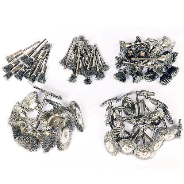 80 stk roterende verktøy stålbørster sett, rustfritt stål stålhjul Pen børstesett for roterende verktøy, for R