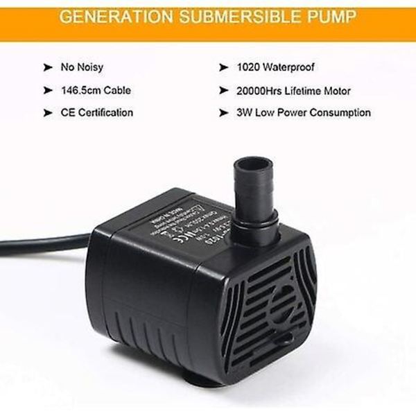 Nedsänkbar vattenpump, justerbar akvariumpump 200L/H 3W ultratyst Catit USB-pump för damm [DB]