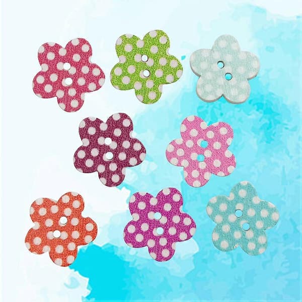 Træ prikkede blommeformede knapper til syning 200 stk. assorterede farver [DB]