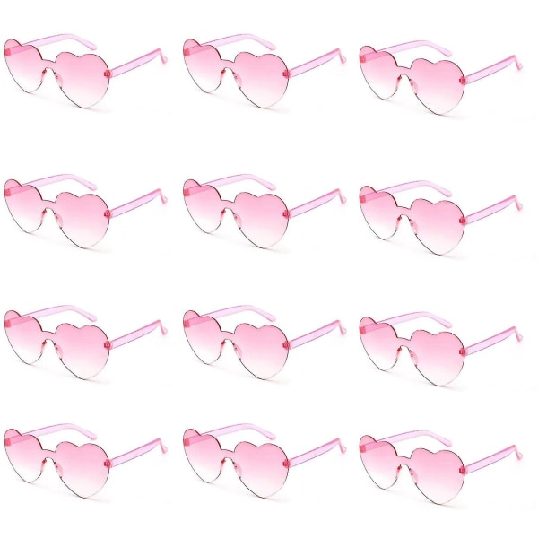 12 stk Hjertesolbriller for kvinner Gjennomsiktige hjerteformede solbriller Bulk Morsomme solbrillerpakke For Party Favor Z (lys rosa)